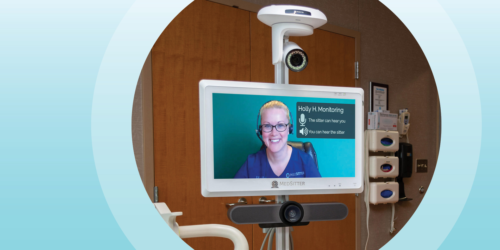 MedSitter in-room cart with monitor and camera